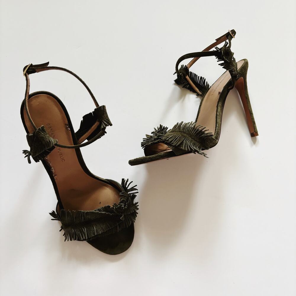 Banana Republic Olive Fringe Ankle-Strap Heels